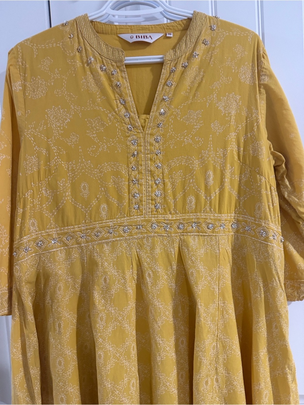 Biba Mustard Yellow Embroidered Cotton Maxi Dress